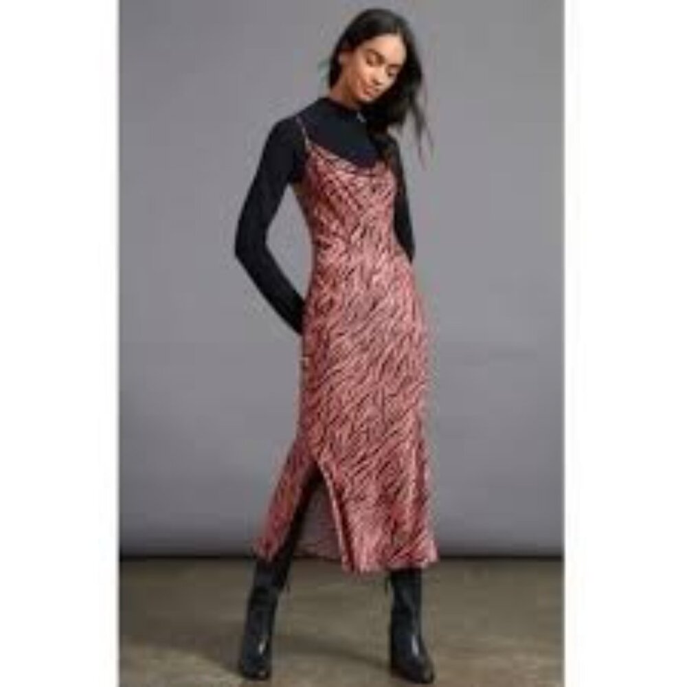 Anthropologie Elyse Bias Cut Tiger Print Slip Midi Dress